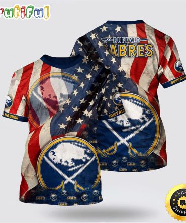 Nhl Buffalo Sabres All Over Print T Shirt With American Flag Pattern Summer T Shirt