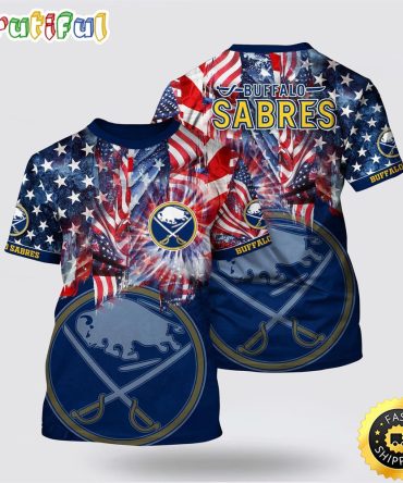 Nhl Buffalo Sabres All Over Print T Shirt With American Independence Day Pattern Summer T Shirt