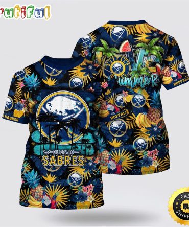 Nhl Buffalo Sabres All Over Print T Shirt With Tropical Fruits Summer T Shirt