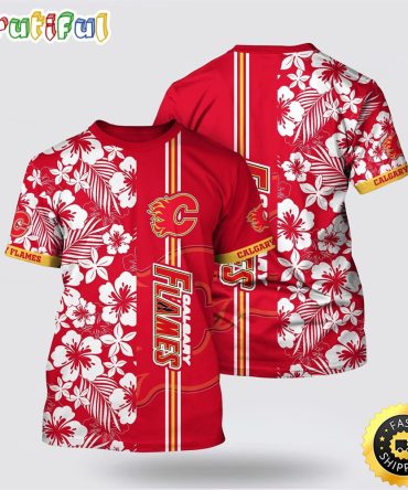 Nhl Calgary Flames All Over Print T Shirt Tropical Apricot Blossom Pattern Summer T Shirt