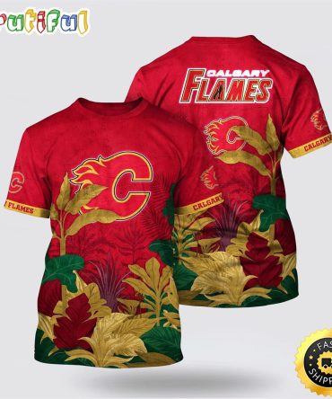 Nhl Calgary Flames All Over Print T Shirt Tropical Forest Motifs Summer T Shirt