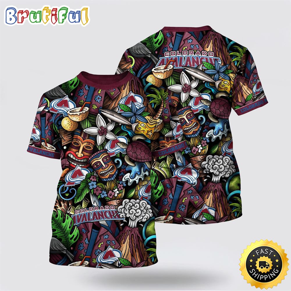Nhl Colorado Avalanche All Over Print T Shirt Tropical Tiki Pattern Summer T Shirt