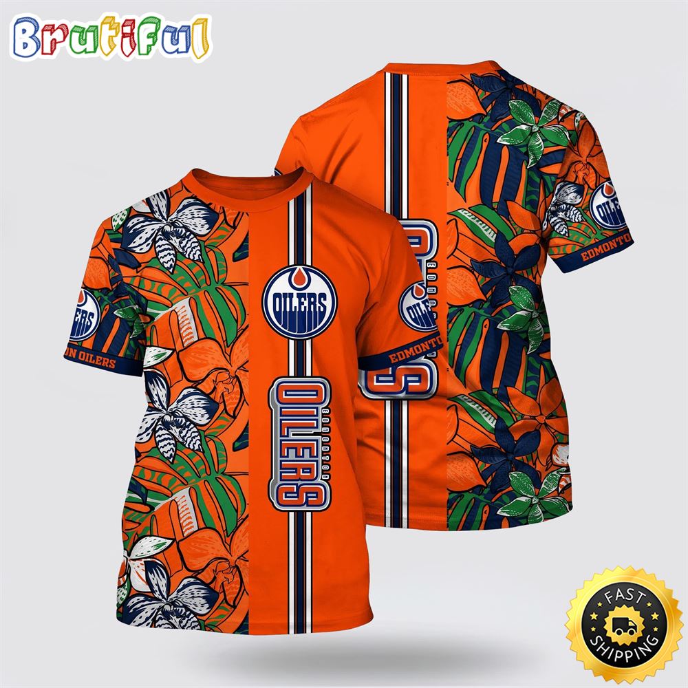Nhl Edmonton Oilers All Over Print T Shirt Tropical Tropical Forest Floral Pattern Summer T Shirt