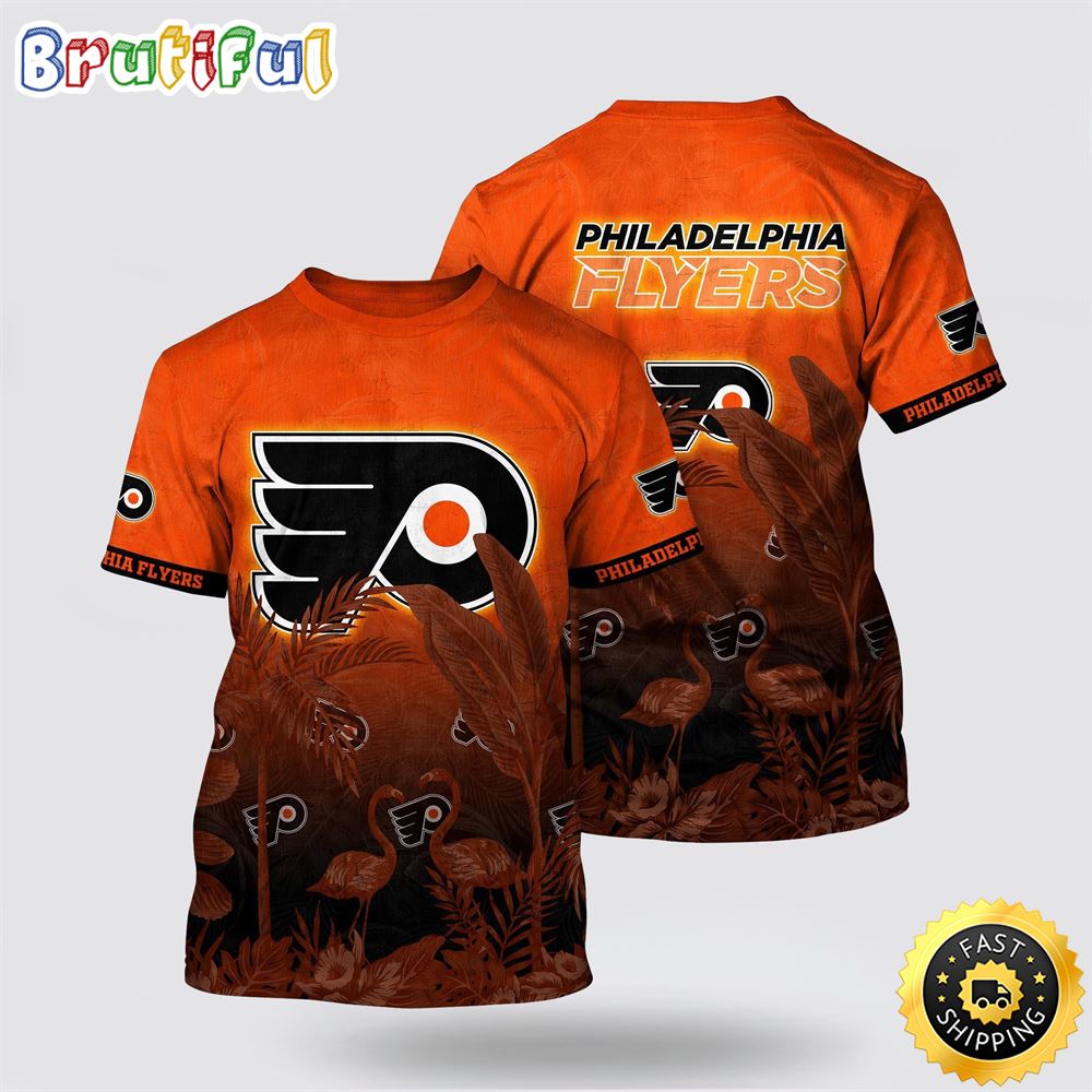 Nhl Philadelphia Flyers All Over Print T Shirt Tropical Flamingo Pattern Summer T Shirt