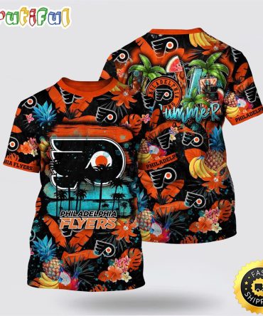 Nhl Philadelphia Flyers All Over Print T Shirt With Tropical Fruits Summer T Shirt