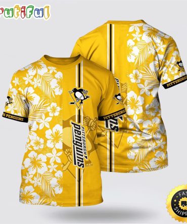 Nhl Pittsburgh Penguins All Over Print T Shirt Tropical Apricot Blossom Pattern Summer T Shirt