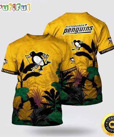 Nhl Pittsburgh Penguins All Over Print T Shirt Tropical Forest Motifs Summer T Shirt