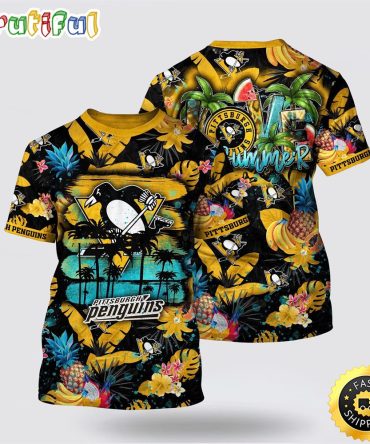 Nhl Pittsburgh Penguins All Over Print T Shirt With Tropical Fruits Summer T Shirt