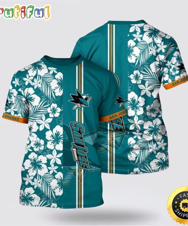 Nhl San Jose Sharks All Over Print T Shirt Tropical Apricot Blossom Pattern Summer T Shirt