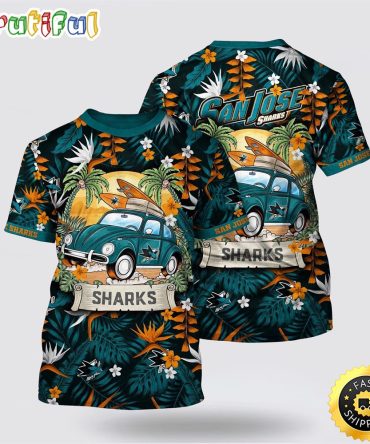 Nhl San Jose Sharks All Over Print T Shirt Tropical Forest Motif Car Traveling Summer T Shirt