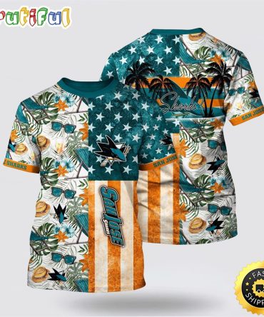 Nhl San Jose Sharks All Over Print T Shirt Tropical Hat And Glasses Pattern Summer T Shirt