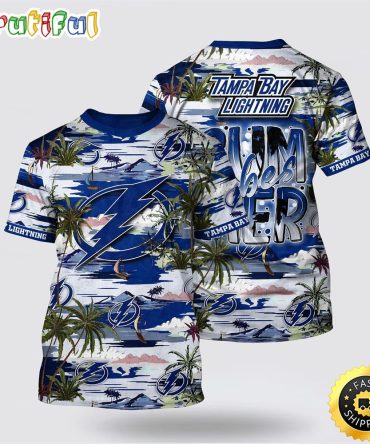 Nhl Tampa Bay Lightning All Over Print T Shirt Tropical Desert Island Motif Summer T Shirt