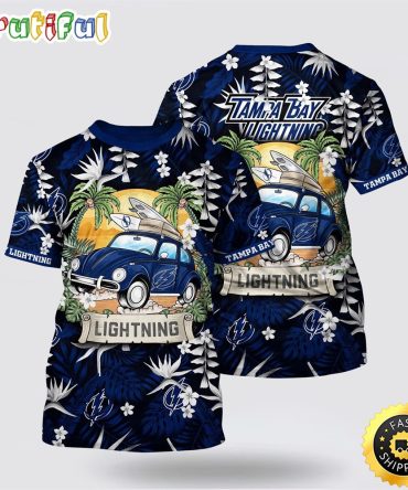Nhl Tampa Bay Lightning All Over Print T Shirt Tropical Forest Motif Car Traveling Summer T Shirt