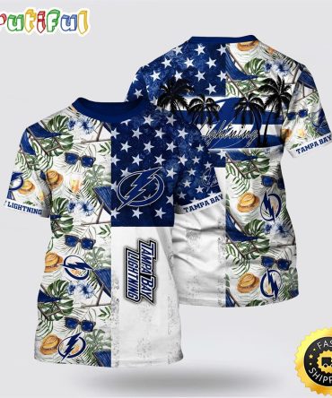 Nhl Tampa Bay Lightning All Over Print T Shirt Tropical Hat And Glasses Pattern Summer T Shirt