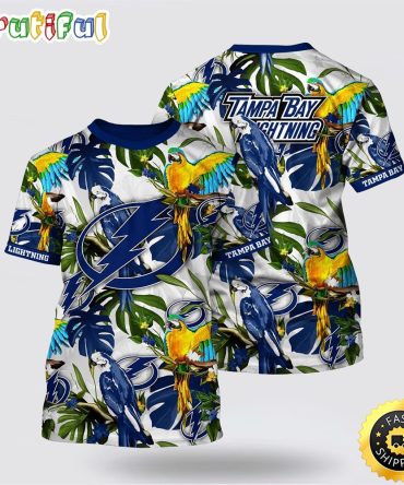 Nhl Tampa Bay Lightning All Over Print T Shirt Tropical Parrot Pattern Summer T Shirt