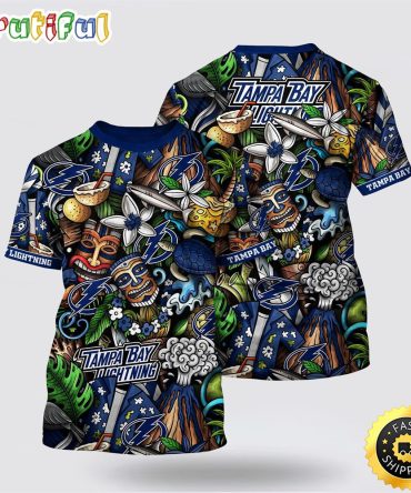 Nhl Tampa Bay Lightning All Over Print T Shirt Tropical Tiki Pattern Summer T Shirt