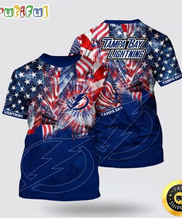 Nhl Tampa Bay Lightning All Over Print T Shirt With American Independence Day Pattern Summer T Shirt