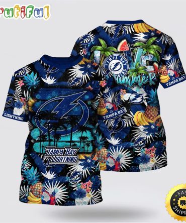 Nhl Tampa Bay Lightning All Over Print T Shirt With Tropical Fruits Summer T Shirt