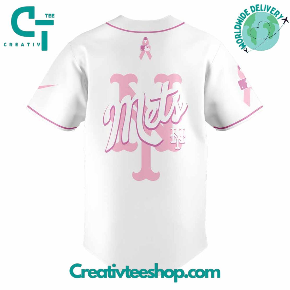 New York Mets Cancer Awareness Month Together Baseball Jersey - Image 3