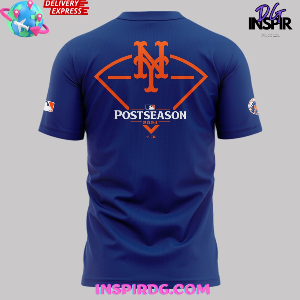 New York Mets October Ready 2024 Postseason Clinched Blue T-Shirt - Image 3