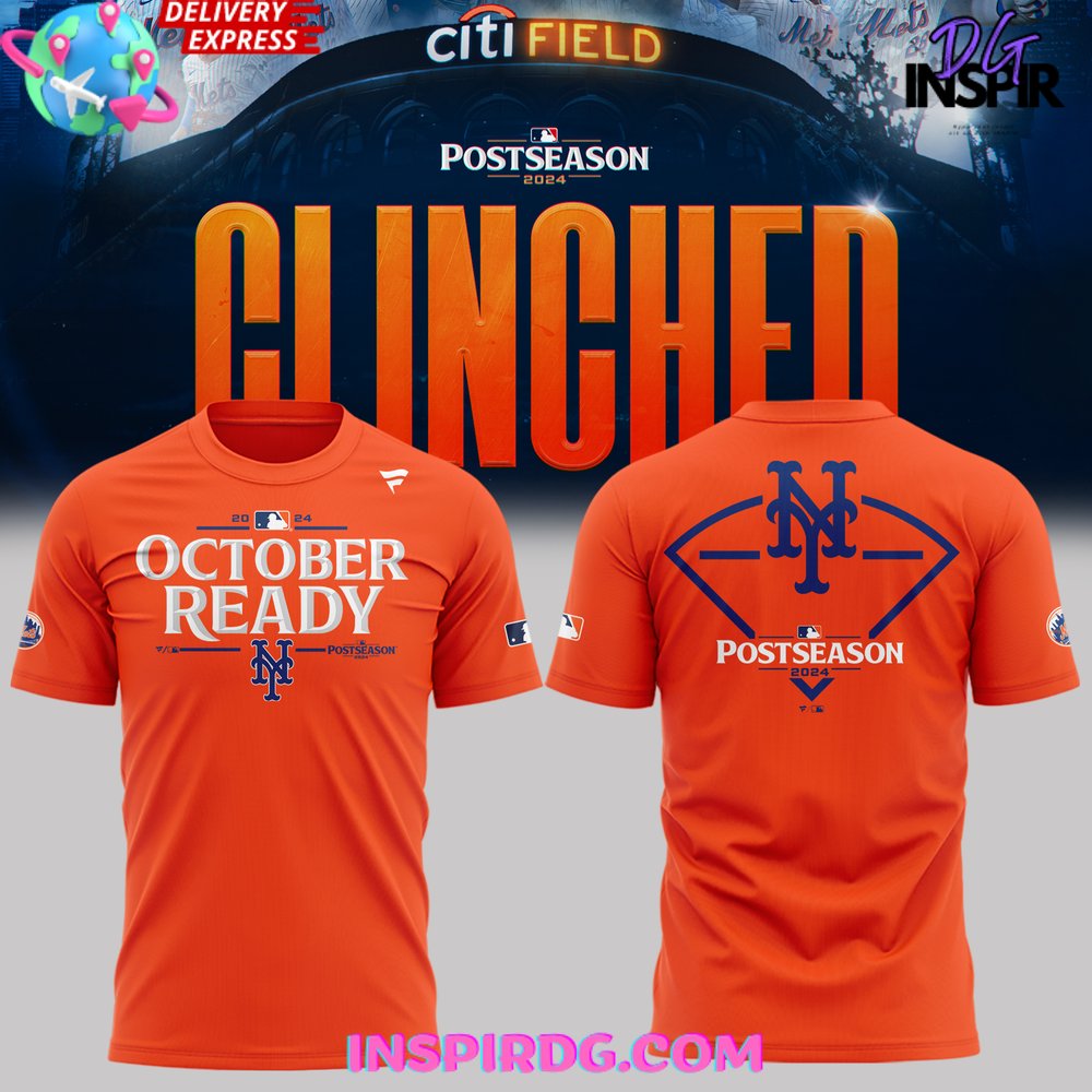 New York Mets October Ready 2024 Postseason Clinched Orange T-Shirt
