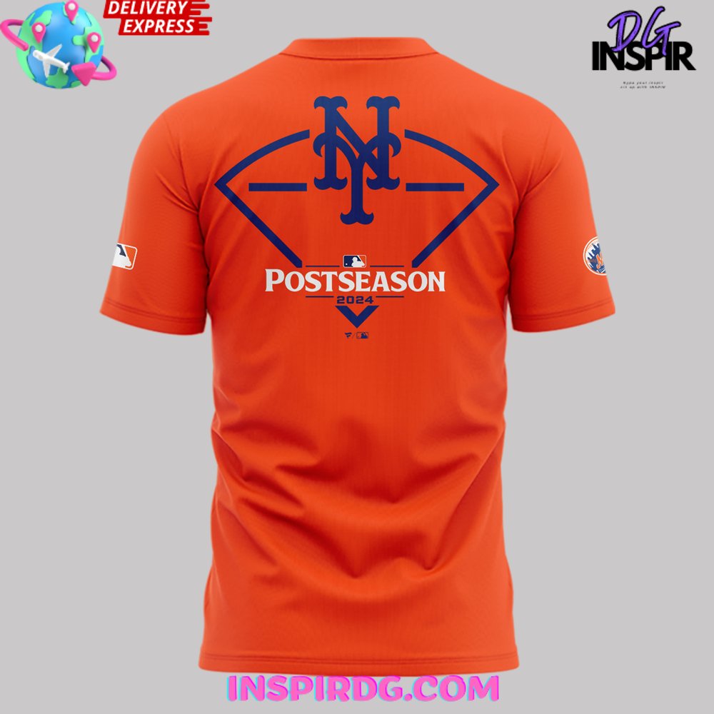 New York Mets October Ready 2024 Postseason Clinched Orange T-Shirt - Image 3