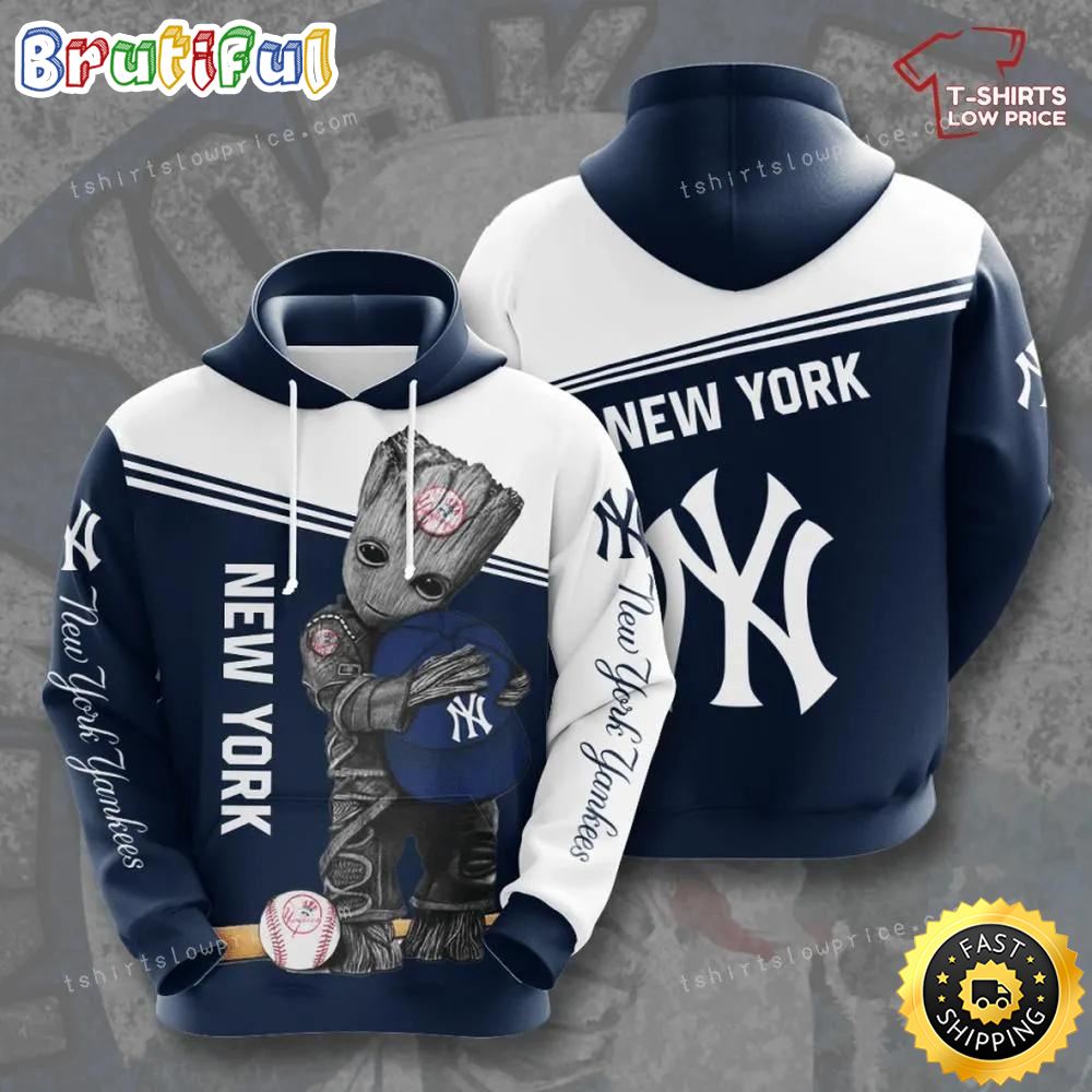 New York Yankees Groot Hold Yankees Logo Custom Hoodie 3D