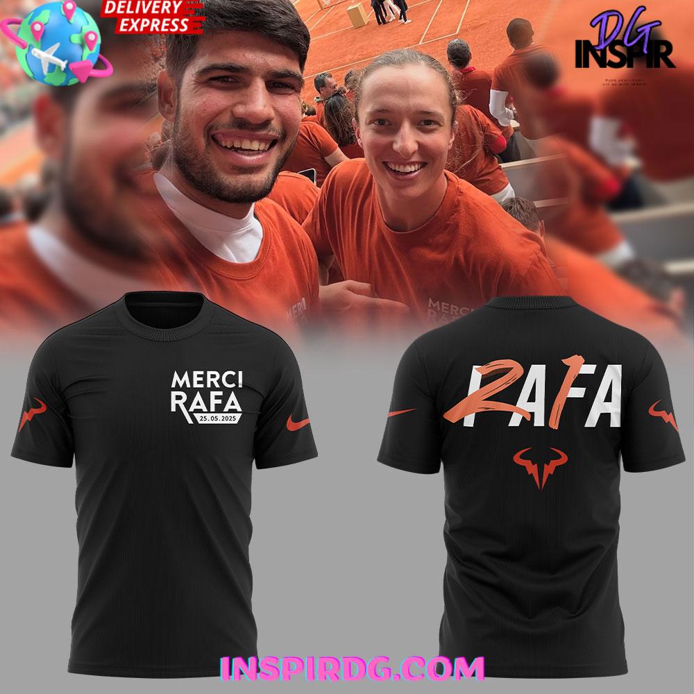 Offical Rafael Nadal Roland Garros Merci Rafa 2025 Black T-Shirt