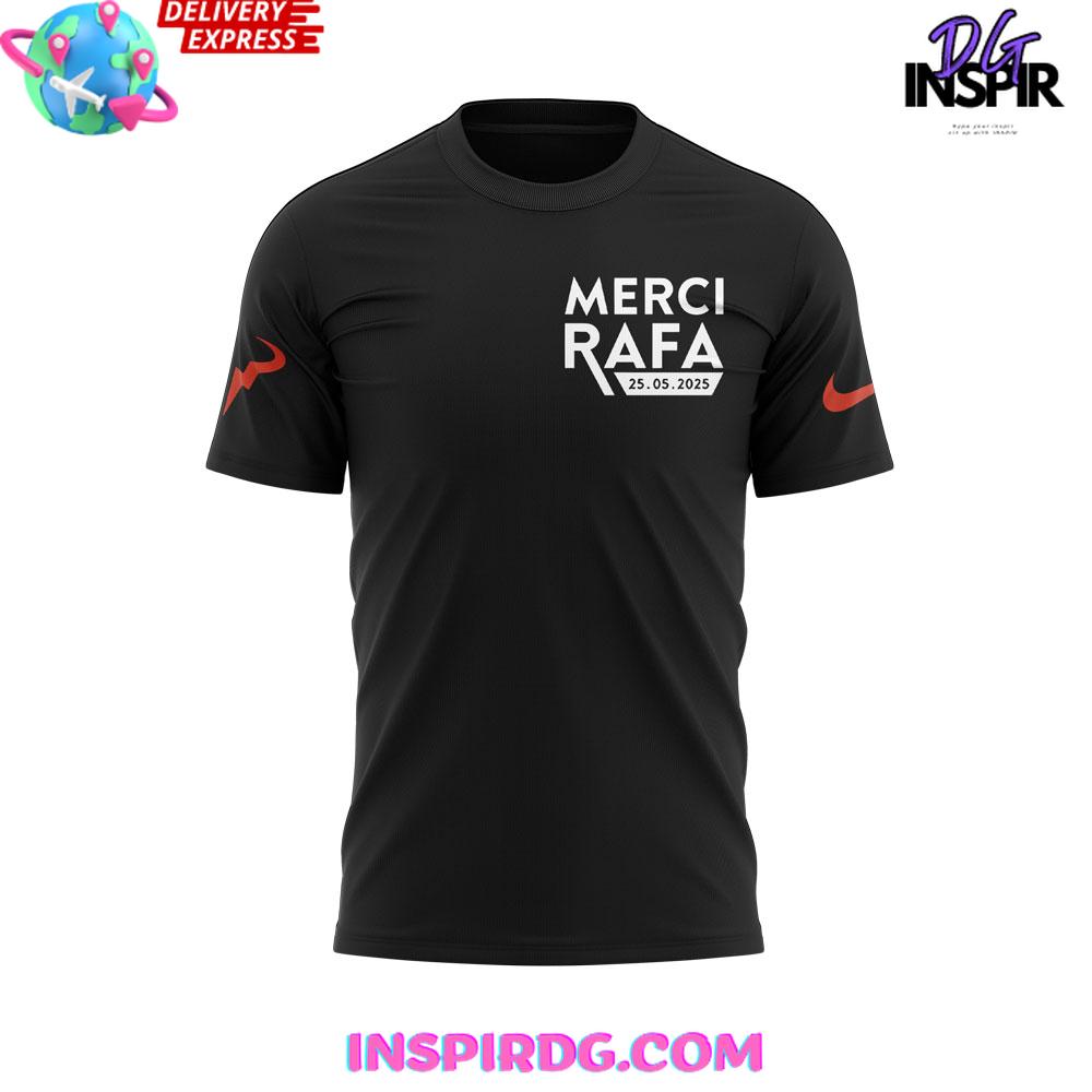Offical Rafael Nadal Roland Garros Merci Rafa 2025 Black T-Shirt - Image 2