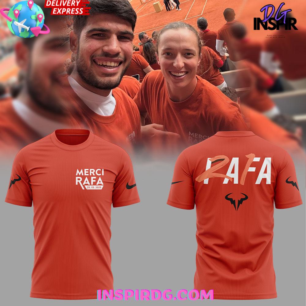 Offical Rafael Nadal Roland Garros Merci Rafa 2025 Orange T-Shirt