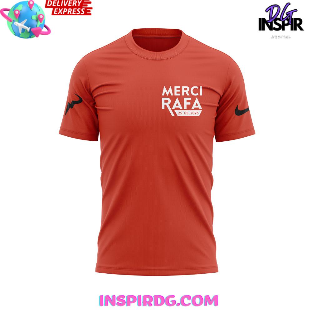 Offical Rafael Nadal Roland Garros Merci Rafa 2025 Orange T-Shirt - Image 2