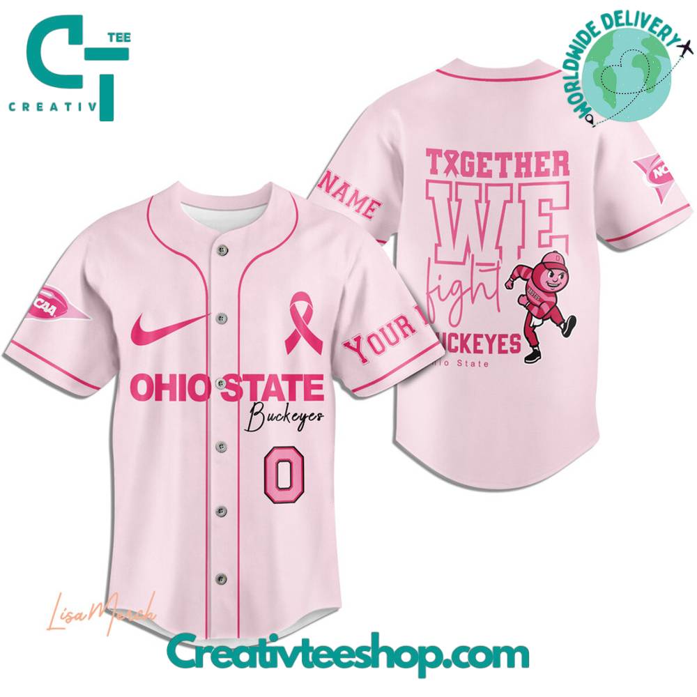 Ohio State Buckeyes Breast Cancer Together We Fight Baseball Jersey - Image 3