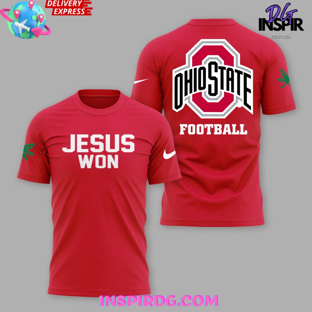 Ohio State Football Follow Jesus 2024 Red T-Shirt - Image 2