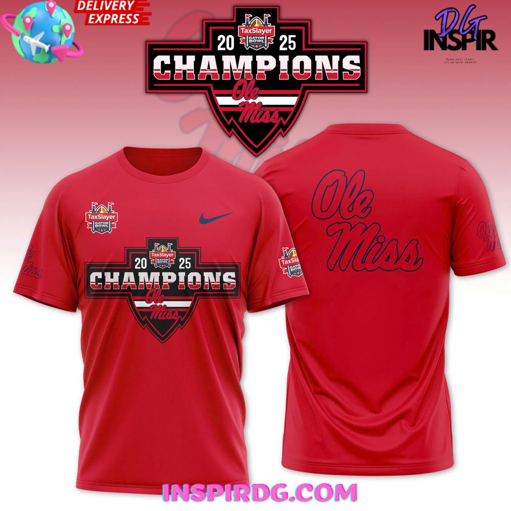 Ole Miss 2025 Taxslayer Bowl Champions Nike Red T-Shirt