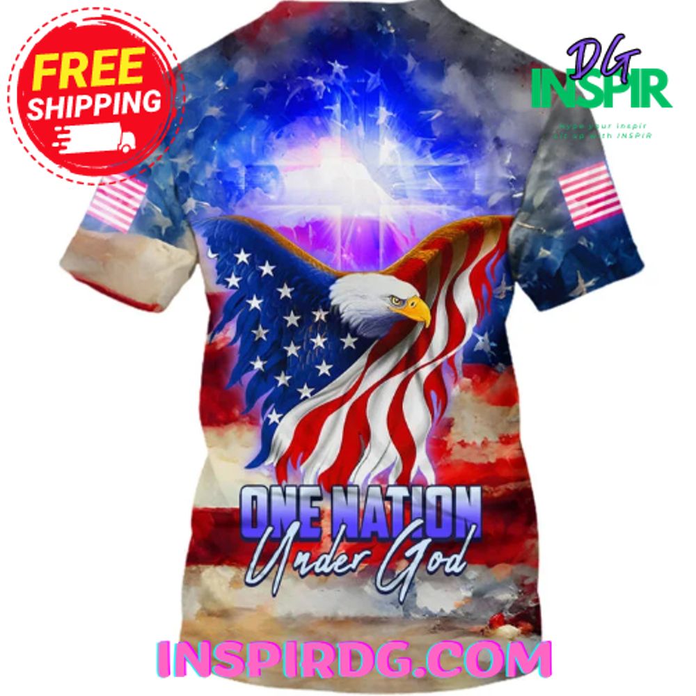 One Nation Under God Eagle American Flag T-Shirt - Image 2
