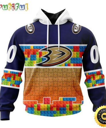 Personalized Nhl Anaheim Ducks All Over Print 3D Hoodie Autism Awareness Design Unisex Hoodie