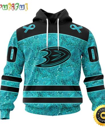 Personalized Nhl Anaheim Ducks All Over Print 3D Hoodie Special Design Fight Ovarian Cancer Gift For Football Fans