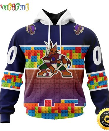 Personalized Nhl Arizona Coyotes All Over Print 3D Hoodie Autism Awareness Design Unisex Hoodie