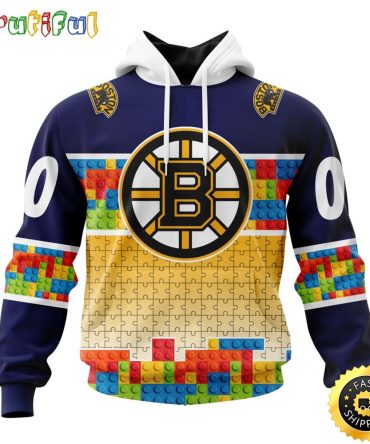 Personalized Nhl Boston Bruins All Over Print 3D Hoodie Autism Awareness Design Unisex Hoodie