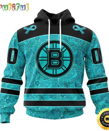 Personalized Nhl Boston Bruins All Over Print 3D Hoodie Special Design Fight Ovarian Cancer Gift For Football Fans