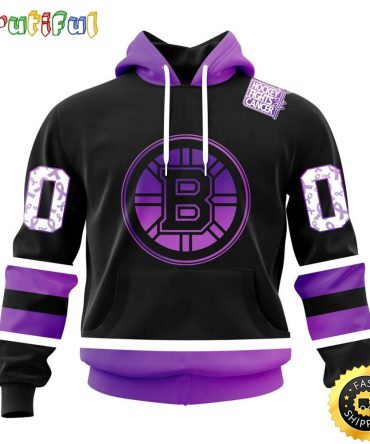 Personalized Nhl Boston Bruins Hoodie Special Black Hockey Fights Cancer All Over Print 3D Hoodie Unisex Hoodie