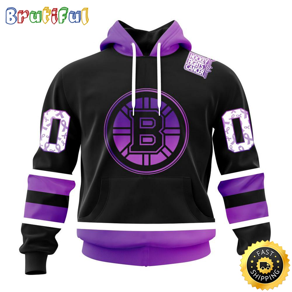 Personalized Nhl Boston Bruins Hoodie Special Black Hockey Fights Cancer All Over Print 3D Hoodie Unisex Hoodie
