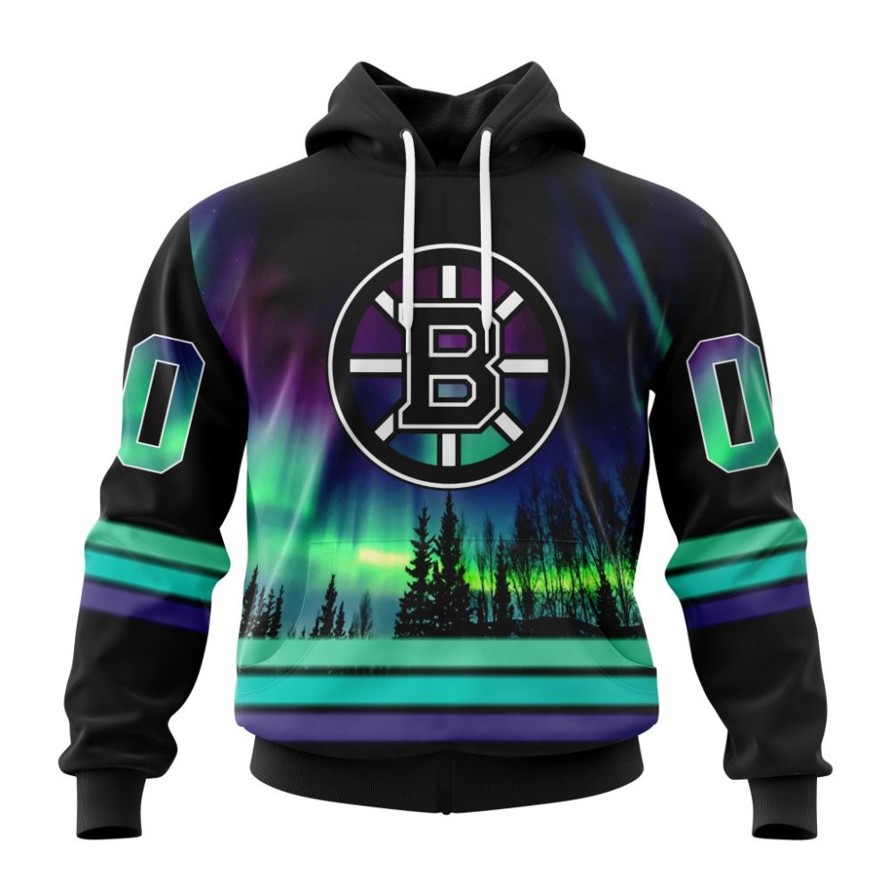 Personalized Nhl Boston Bruins Hoodie Special Design With Northern Lights All Over Print 3D Hoodie Unisex
