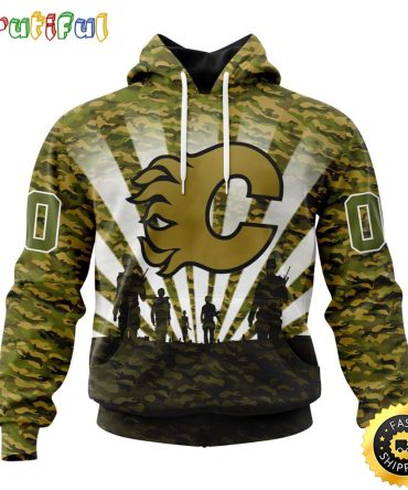 Personalized Nhl Calgary Flames All Over Print 3D Hoodie Military Camo Kits For Veterans Day And Rememberance Day