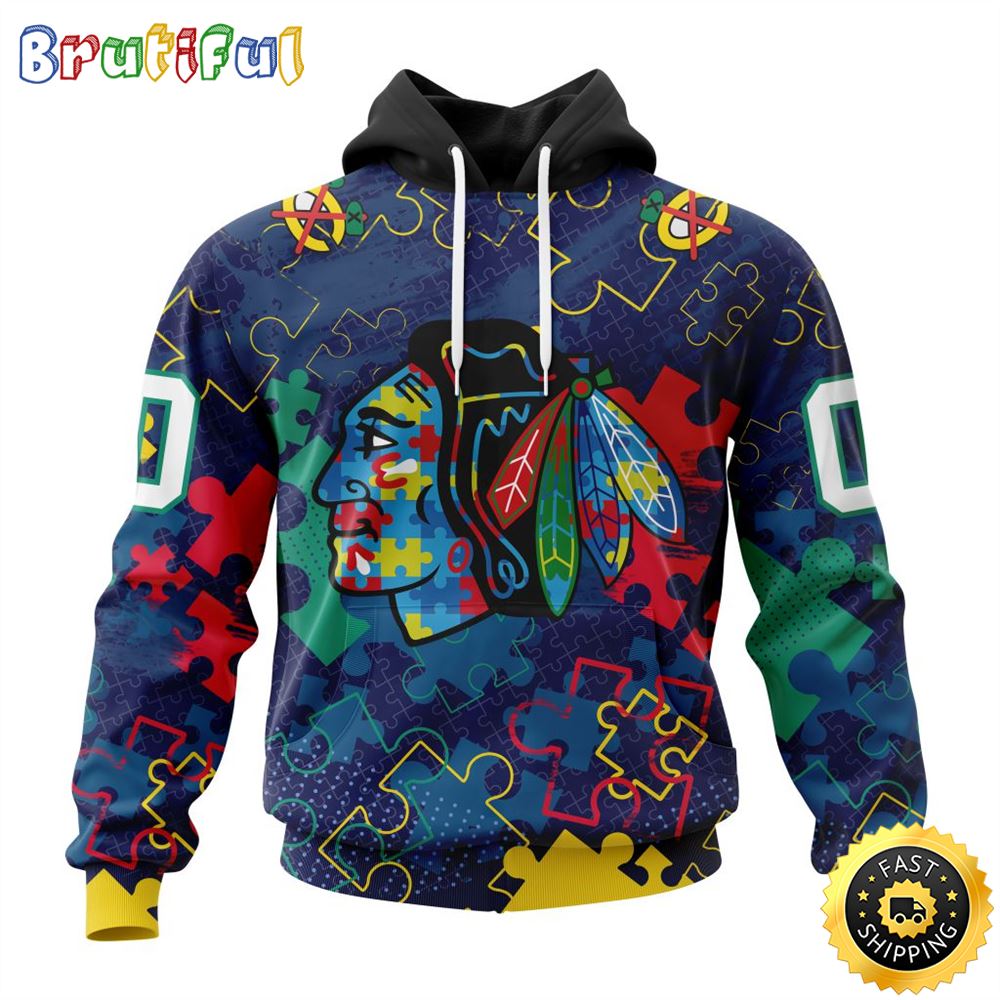 Personalized Nhl Chicago Blackhawks Specialized Fearless Against Autism All Over Print 3D Hoodie Unisex Hoodie