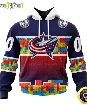 Personalized Nhl Columbus Blue Jackets All Over Print 3D Hoodie Autism Awareness Design Unisex Hoodie