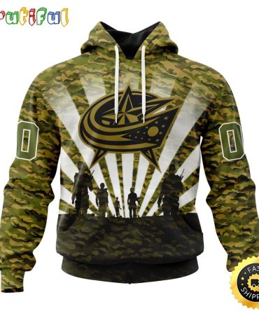 Personalized Nhl Columbus Blue Jackets All Over Print 3D Hoodie Military Camo Kits For Veterans Day And Rememberance Day