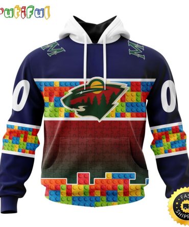 Personalized Nhl Minnesota Wild All Over Print 3D Hoodie Autism Awareness Design Unisex Hoodie