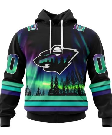 Personalized Nhl Minnesota Wild Hoodie Special Design With Northern Lights All Over Print 3D Hoodie Unisex