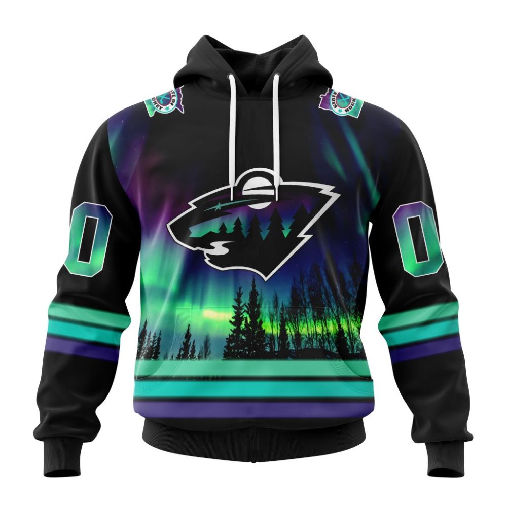Personalized Nhl Minnesota Wild Hoodie Special Design With Northern Lights All Over Print 3D Hoodie Unisex